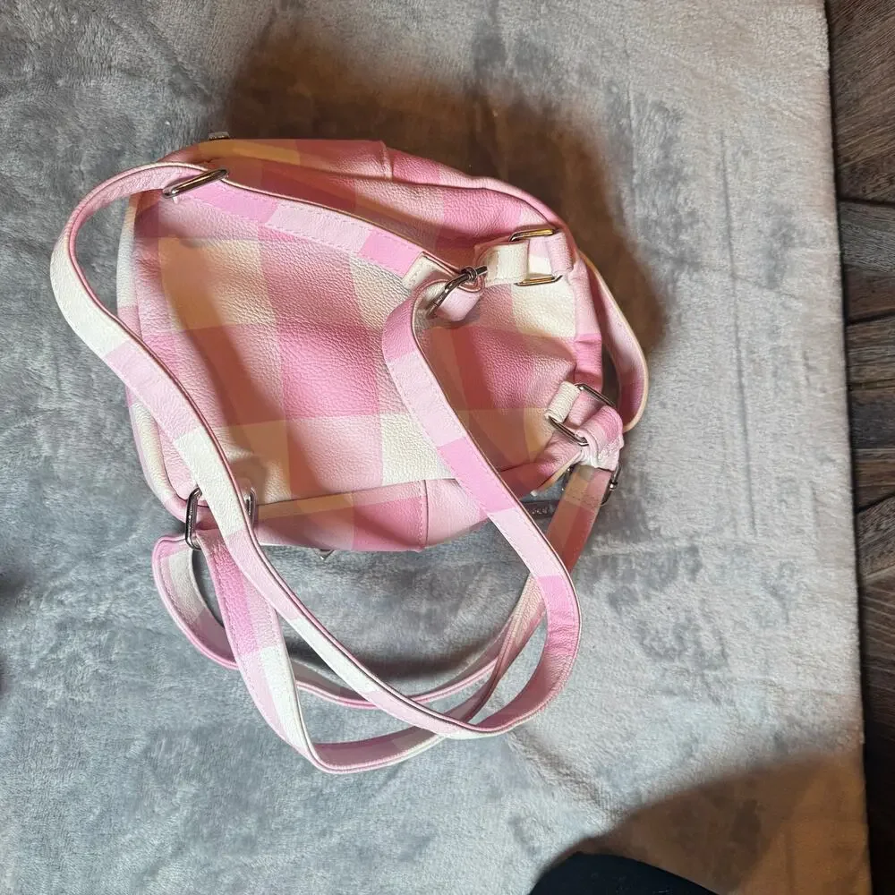 Betsey Johnson Puppy Dog Mini Backpack Pink Plaid Faux Leather Bag